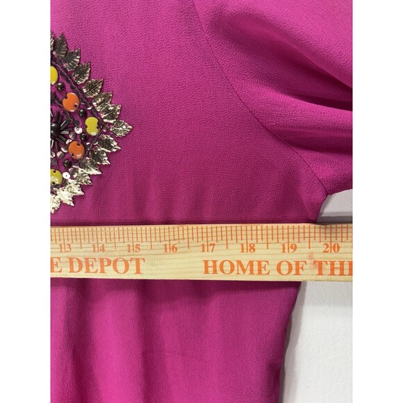 BOSTON PROPER Women’s SHEER EMBELLISHED V NECK TUNIC Top HOT PINK Sz S (flaw) - Picture 11 of 16